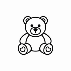 Cute Teddy Bear Outline Illustration with Heart Details on Paws