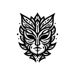 tribal mask of transformation, with dual sides or mirrored expressions
