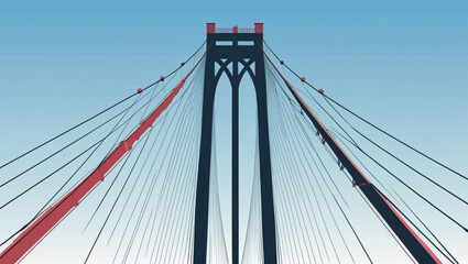 Obraz premium Dramatic Low-Angle View of a Suspension Bridge Tower - Architectural Illustration