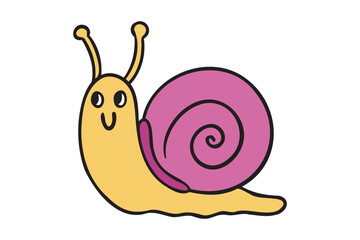 cartoon colorful cute snail icon doodle hand drawn icon. Outline funny snail character with smile line drawing clipart symbol