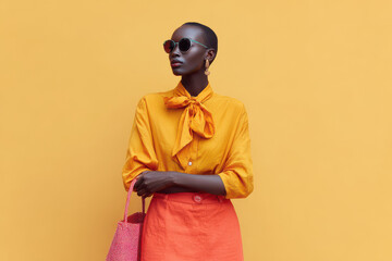 capture essence of ultra fashion with striking model showcasing vibrant street style accessories against clean