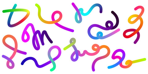 Curved Gradient Lines Set, 3d Fluid Graphic Shapes, Dynamic Liquid Colorful Stripes. Abstract, Neon
