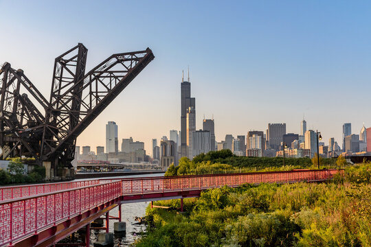 Chicago skyline seen from Ping Tom Park