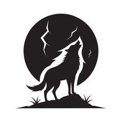 Howling Wolf Silhouette With Cratered Moon