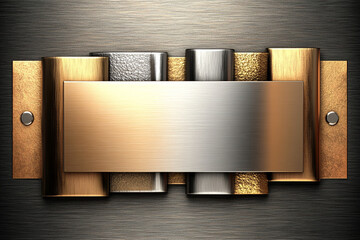 Brushed metallic background featuring overlapping layered elements in various shades enhancing visual depth and texture