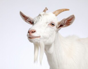 Fototapeta premium White Goat Standing on White Background