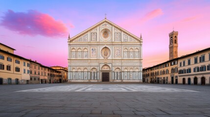 Fototapeta premium A stunning view of a historic cathedral with intricate architecture, set against a colorful sunset, Perfect for travel brochures, architectural websites