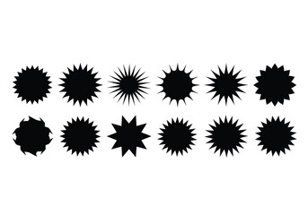 Vector art of set of various starburst shapes isolated on white background
