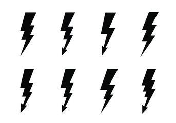 Vector art of a collection of black lightning bolt icons isolated on white