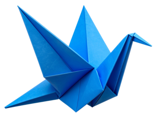 Blue origami paper bird with crisp folds isolated on transparent background PNG