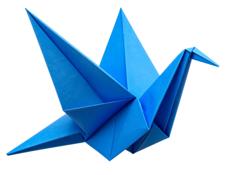 Blue origami paper bird with crisp folds isolated on transparent background PNG