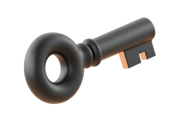 Unlocking secrets black key on digital image. Isolated on transparent background, png.