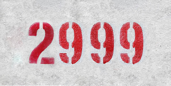 red spray-painted number 2999 sprayed onto a white wall.