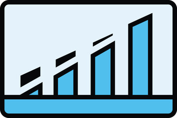A stylized graphic depicting a rising bar graph with blue bars and black accents, indicating growth or progress.