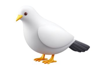 Bird illustration white dove digital art minimalist style close-up. Isolated on transparent background, png.