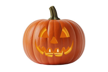 Fototapeta premium Carved orange pumpkin with glowing candles jack o lantern