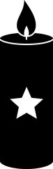 Festive candle decoration star pattern silhouette vector.
Christmas candle with star black icon isolated.
Transparent background. svg.