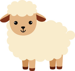 Adorable cartoon lamb, fluffy white wool, brown ears and legs, cheerful expression.