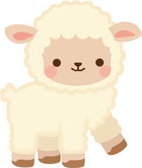 Adorable cartoon lamb, standing, fluffy, smiling, pastel colors, simple design.