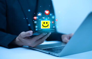 Man holding a smartphone and using social media applications. In this digital age, people have access to smartphones and applications for platforms that provide content for creative posts.