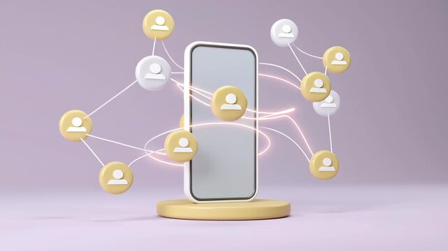 Referral program, Refer friend and earn concept, Digital smartphone with user icons in a minimalist design.
