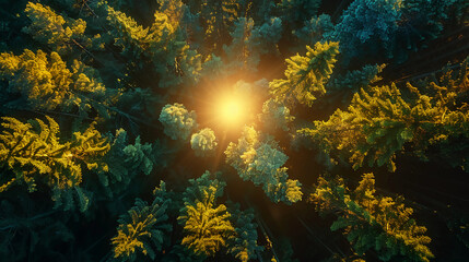 sun rays in the forest