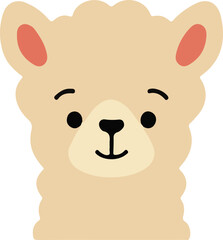 A cute, simplified illustration of a llama's head with a neutral expression and a light beige color palette.