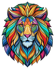 Lion , Stained Glass Style, ,street art ,rainbow color,white background