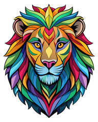 Lion , Stained Glass Style, ,street art ,rainbow color,white background