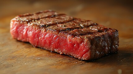 Perfectly cooked steak sizzling on wood