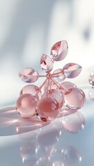 Elegant Pink Glass Cherry Sculpture with Reflection in Bright Modern Setting