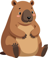A cute, cartoon wombat sits calmly, paws neatly placed.