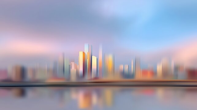 Dynamic city skyline reflection urban environment blurred viewpoint modern aesthetic for visual impact