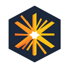 Geometric Hexagon Logo with Radiant Orange Burst