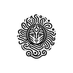tribal mask with spiral energy, swirling outward lines