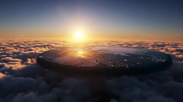 Flat earth the sun rises over a flat earth surrounded by clouds, creating a surreal and thoughtprovoking image that challenges conventional perceptions of the world
