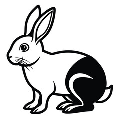 Obraz premium Black and white cartoon rabbit sitting on white background bunny animal