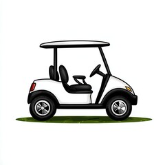 White Golf Cart Illustration on Green Grass