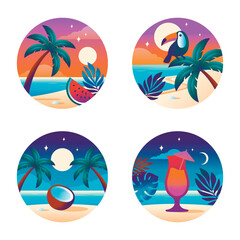 Colorful Tropical Beach Vacation Illustration Collection