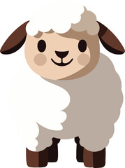 A cheerful cartoon lamb, front view, fluffy white wool, brown ears and legs.