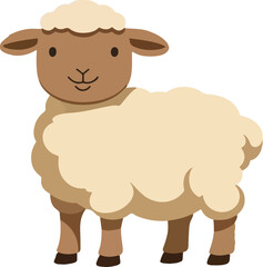 A cartoon illustration of a fluffy sheep standing, facing forward, with a friendly expression.