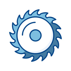 Circular saw icon in blue and white flat design style  