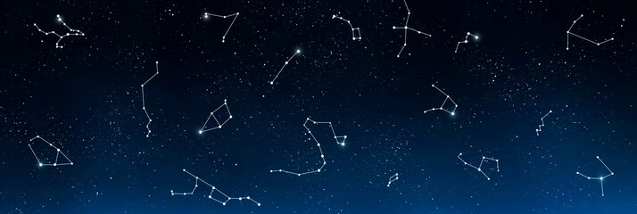 Astrology and horoscope. Universe background with set of famous constellations, panorama