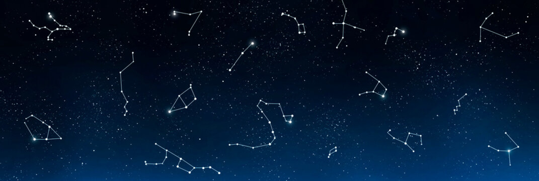 Astrology and horoscope. Universe background with set of famous constellations, panorama