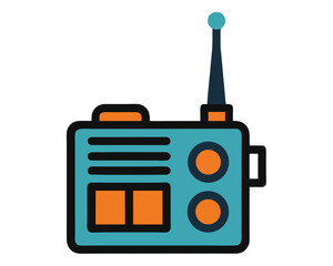 A vintage blue and orange radio isolated on white background Ai Generated