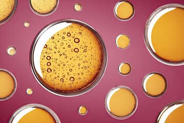 Golden liquid circles on a magenta background