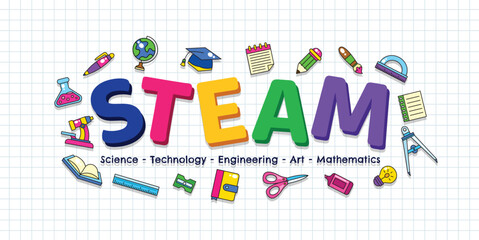 STEAM education logo with school icon elements vector illustration
