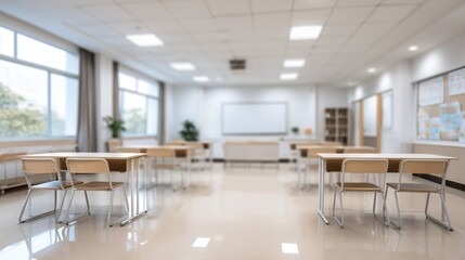 Classroom setup for collaborative learning modern school interior design bright environment wide angle educational concept