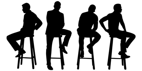 Four men seated on stools in silhouette vector illustration