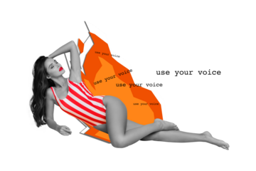 Composite collage picture image of attractive sexy female fire flame use your voice feminist position freedom diversity gender be yourself